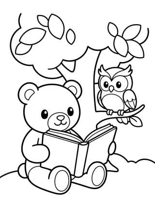 Bobbie e a Corujinha Lendo Livro para colorir Desenho de Bobbie e a Corujinha Lendo Livro para colorir e imprimir grátis