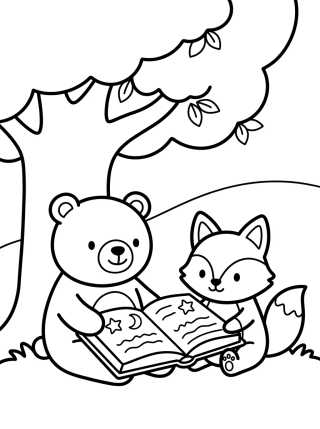 Desenho de Bobbie e a Raposinha Lendo um Livro para colorir e imprimir grátis