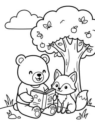 Desenho de Bobbie e a Raposinha Lendo um Livro para colorir e imprimir grátis