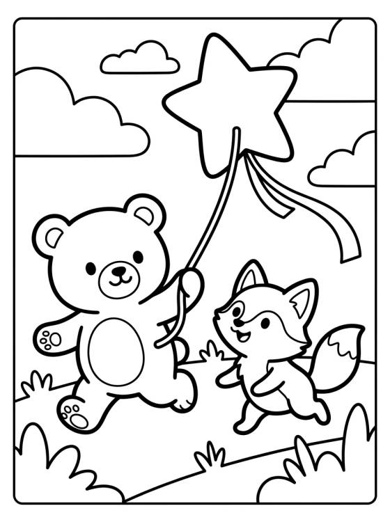Desenho de Bobbie e a Raposinha Soltando Pipa para colorir e imprimir grátis