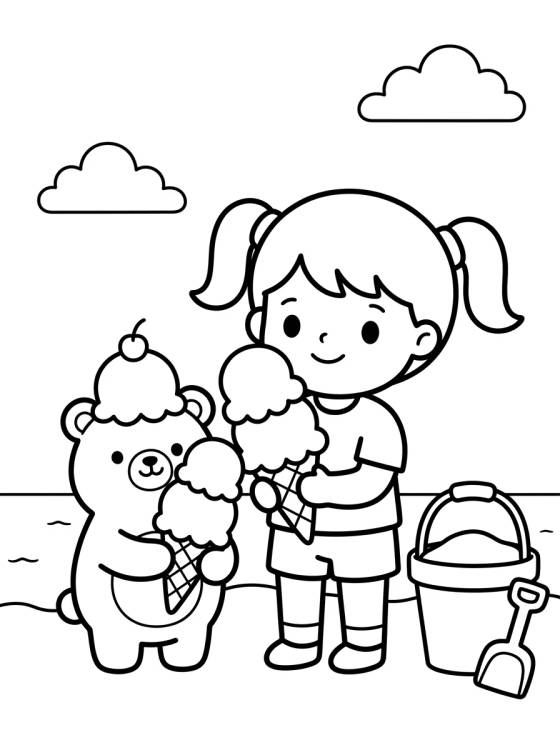 Desenho de Bobbie e a Ursinha Sorvete na Praia para colorir e imprimir grátis
