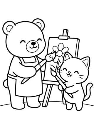 Desenho de Bobbie e o Gatinho Pintando para colorir e imprimir grátis