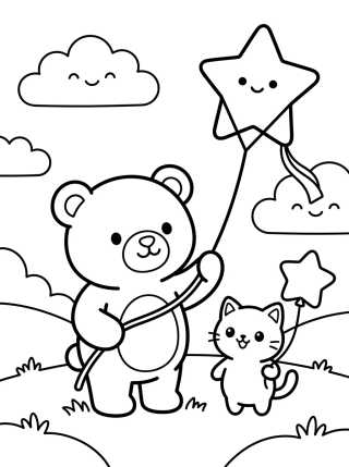 Desenho de Bobbie e o Gatinho Soltando Pipa para colorir e imprimir grátis