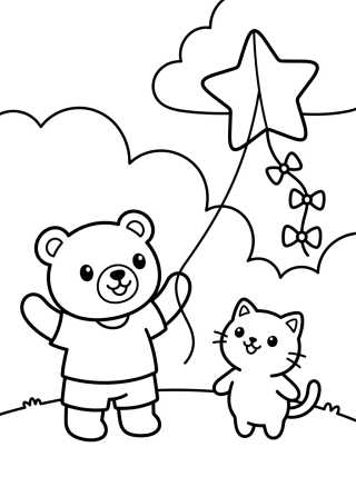 Desenho de Bobbie e o Gatinho Soltando Pipa para colorir e imprimir grátis