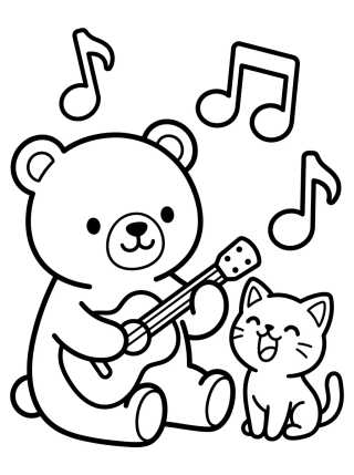 Bobbie e o Gatinho Tocando Violão para colorir Desenho de Bobbie e o Gatinho Tocando Violão para colorir e imprimir grátis
