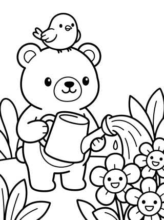 Desenho de Bobbie e o Passarinho Cuidando do Jardim para colorir e imprimir grátis