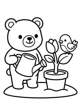 Desenho de Bobbie e o Passarinho Plantando Flores para colorir e imprimir grátis