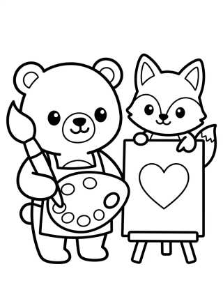 Desenho de Bobbie e o Raposinho Pintando um Quadro para colorir e imprimir grátis