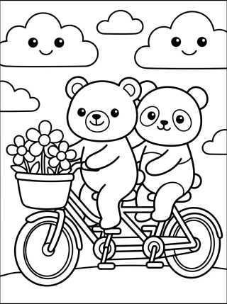 Desenho de Bobbie e o Ursinho Panda de Bicicleta para colorir e imprimir grátis