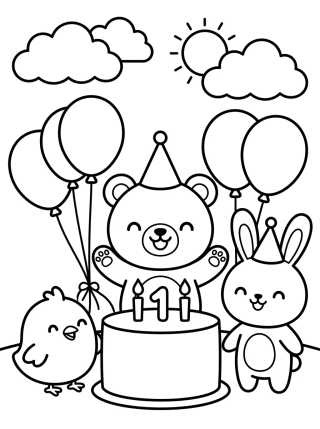 Desenho de Festa de Aniversário do Bobbie e Amigos para colorir e imprimir grátis