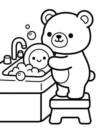 Bobbie Ajudando a Lavar a Louça para colorir Desenho de Bobbie Ajudando a Lavar a Louça para colorir e imprimir grátis