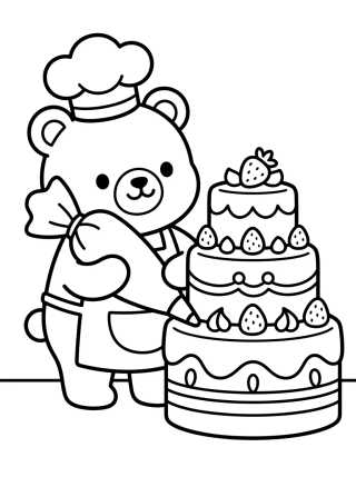 Bobbie Confeitando um Bolo Fofo para colorir Desenho de Bobbie Confeitando um Bolo Fofo para colorir e imprimir grátis