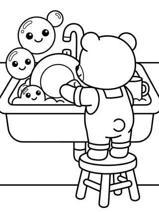Desenho de Bobbie Lavando a Louça para colorir e imprimir grátis