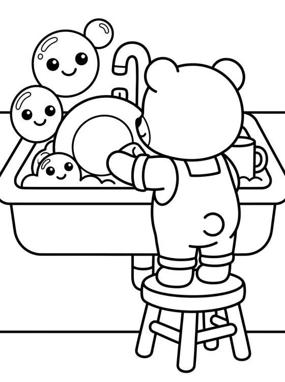 Bobbie Lavando a Louça para colorir Desenho de Bobbie Lavando a Louça para colorir e imprimir grátis