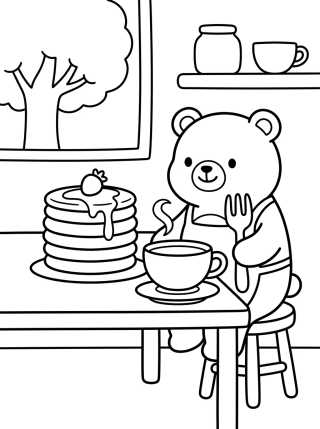 Desenho de Bobbie Tomando Chá com Panquecas para colorir e imprimir grátis