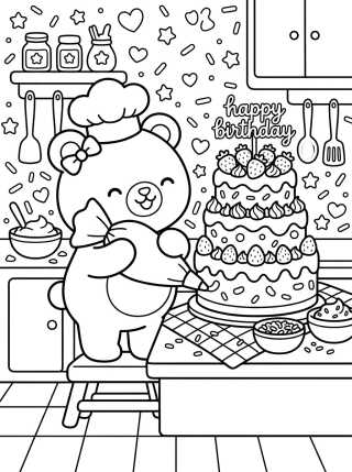 Ursinho Bobbie Confeitando um Bolo para colorir Desenho de Ursinho Bobbie Confeitando um Bolo para colorir e imprimir grátis