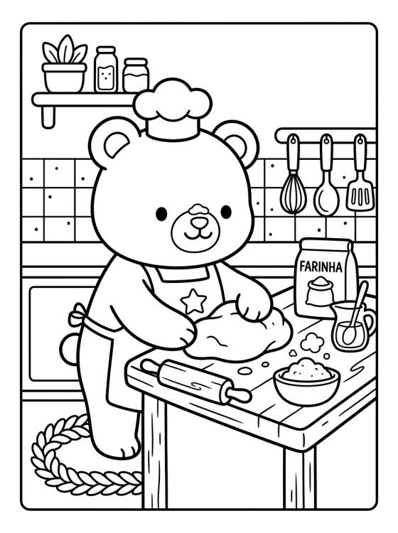 Ursinho Bobbie Fazendo Pão para colorir Desenho de Ursinho Bobbie Fazendo Pão para colorir e imprimir grátis