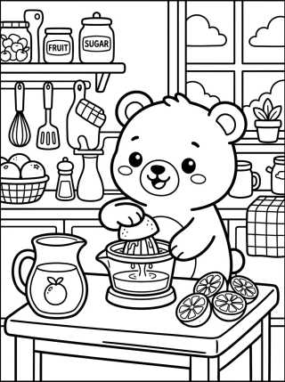 Desenho de Ursinho Bobbie Fazendo Suco de Laranja para colorir e imprimir grátis