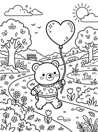 Bobbie Passeando no Parque com Balão para colorir Desenho de Bobbie Passeando no Parque com Balão para colorir e imprimir grátis