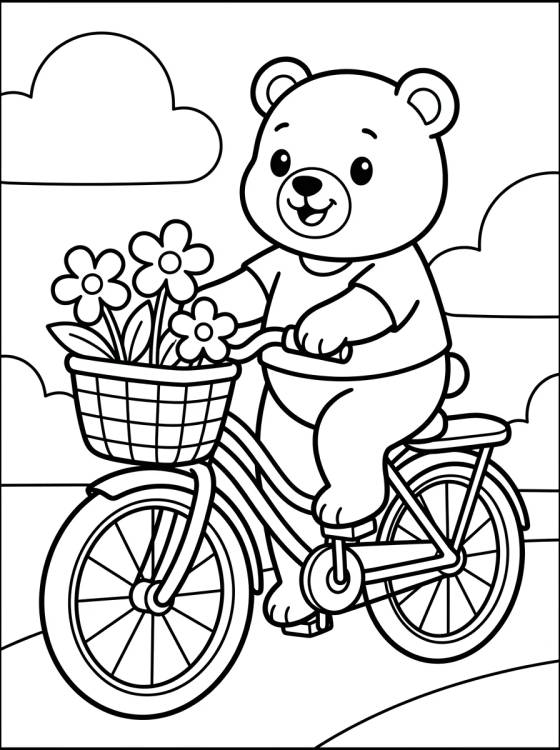 Desenho de Ursinho Bobbie Passeando de Bicicleta para colorir e imprimir grátis