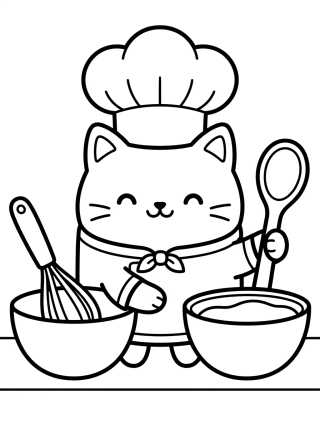 Bolo Gato Chef de Cozinha para colorir Desenho de Bolo Gato Chef de Cozinha para colorir e imprimir grátis