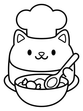 Desenho de Bolo Gato Chefe de Cozinha para colorir e imprimir grátis