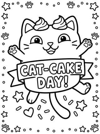Desenho de Bolo Gato com Confeitos Mágicos para colorir e imprimir grátis