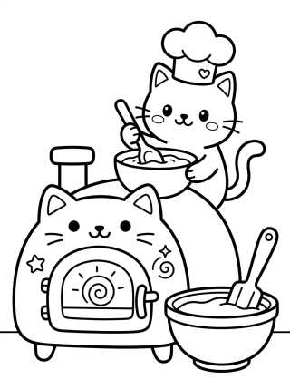 Bolo Gato Cozinheiro no Forno Mágico para colorir Desenho de Bolo Gato Cozinheiro no Forno Mágico para colorir e imprimir grátis