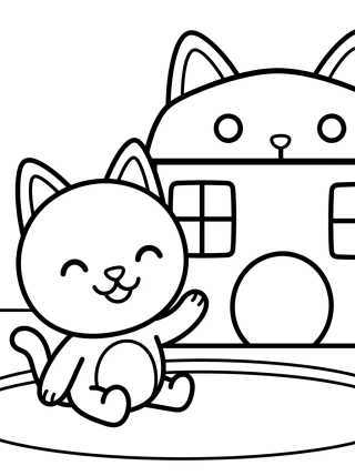 Desenho de Bolo Gato e a Casa Mágica para colorir e imprimir grátis