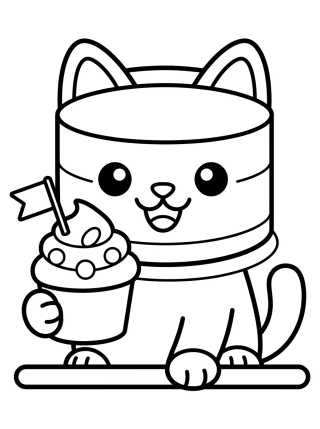 Bolo Gato Sorridente com Cupcake para colorir Desenho de Bolo Gato Sorridente com Cupcake para colorir e imprimir grátis