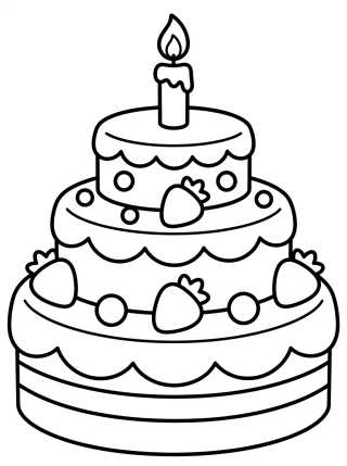 Bolo de Aniversário de Camadas com Velinha para colorir Desenho de Bolo de Aniversário de Camadas com Velinha para colorir e imprimir grátis