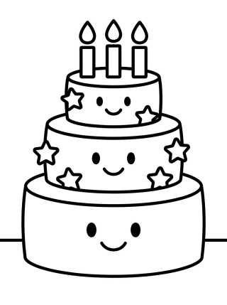 Bolo de Aniversário de Três Andares para colorir Desenho de Bolo de Aniversário de Três Andares para colorir e imprimir grátis