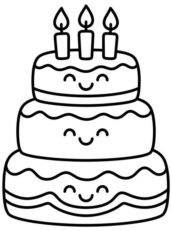 Desenho de Bolo de Aniversário de Três Andares para colorir e imprimir grátis