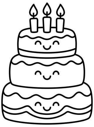Bolo de Aniversário de Três Andares para colorir Desenho de Bolo de Aniversário de Três Andares para colorir e imprimir grátis