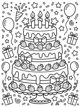 Bolo de Aniversário de Três Andares para colorir Desenho de Bolo de Aniversário de Três Andares para colorir e imprimir grátis