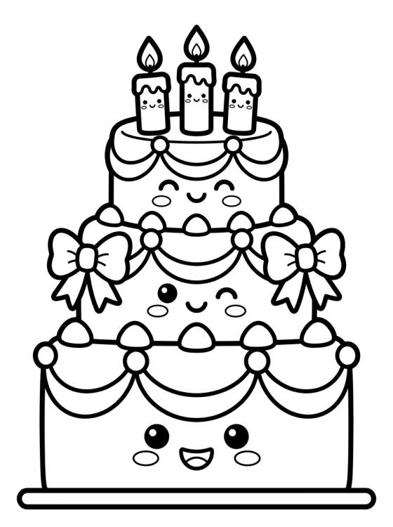 Desenho de Bolo de Aniversário de Três Andares para colorir e imprimir grátis