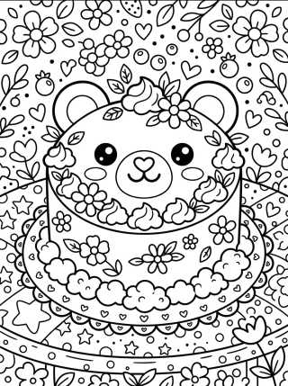 Bolo de Ursinho Fofinho para colorir Desenho de Bolo de Ursinho Fofinho para colorir e imprimir grátis