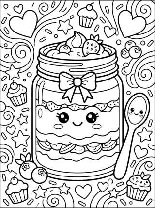 Bolo no Pote Kawaii para colorir Desenho de Bolo no Pote Kawaii para colorir e imprimir grátis