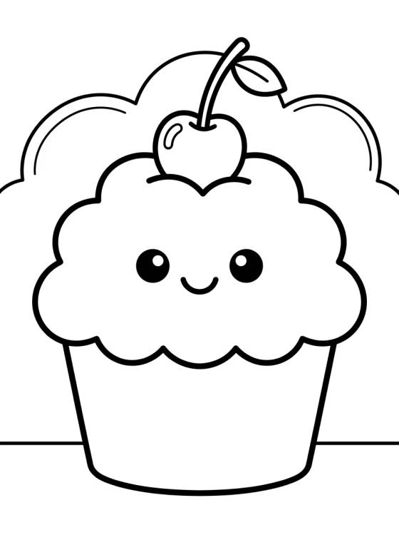 Desenho de Cupcake Kawaii com Cereja para colorir e imprimir grátis