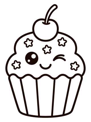 Cupcake Kawaii com Cereja para colorir Desenho de Cupcake Kawaii com Cereja para colorir e imprimir grátis