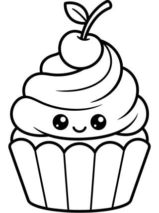 Coleção de desenhos para colorir: Bolos e Cupcakes Kawaii para Colorir