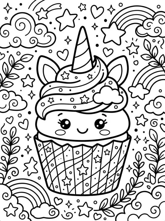 Desenho de Cupcake Unicórnio Mágico para colorir e imprimir grátis
