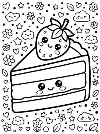 Fatia de Bolo de Morango Feliz para colorir Desenho de Fatia de Bolo de Morango Feliz para colorir e imprimir grátis