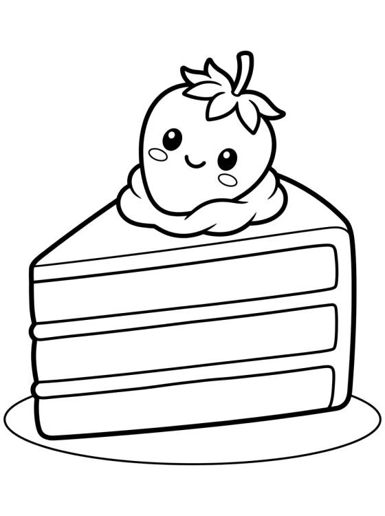Desenho de Fatia de Bolo de Morango Fofa para colorir e imprimir grátis