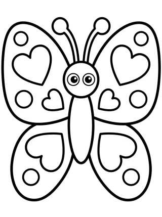 Desenho de Borboleta com Asas Decoradas de Corações para colorir e imprimir grátis