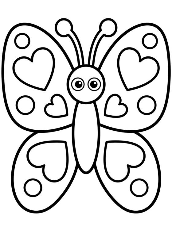 Desenho de Borboleta com Asas Decoradas de Corações para colorir e imprimir grátis