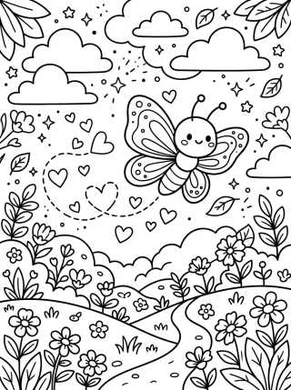 Borboleta com Rastro de Corações para colorir Desenho de Borboleta com Rastro de Corações para colorir e imprimir grátis