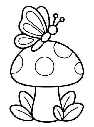 Desenho de Borboleta e o Cogumelo de Jardim para colorir e imprimir grátis