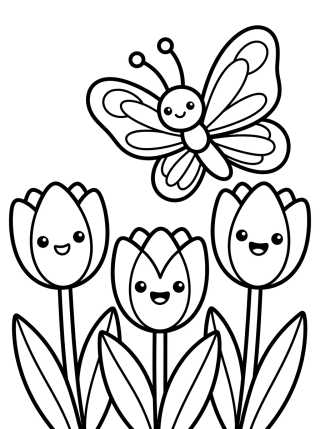Desenho de Borboleta e Suas Amigas Flores para colorir e imprimir grátis