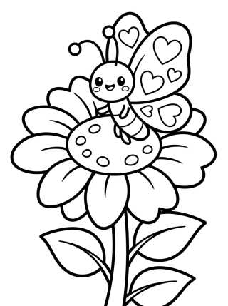 Desenho de Borboleta Feliz na Flor Mágica para colorir e imprimir grátis